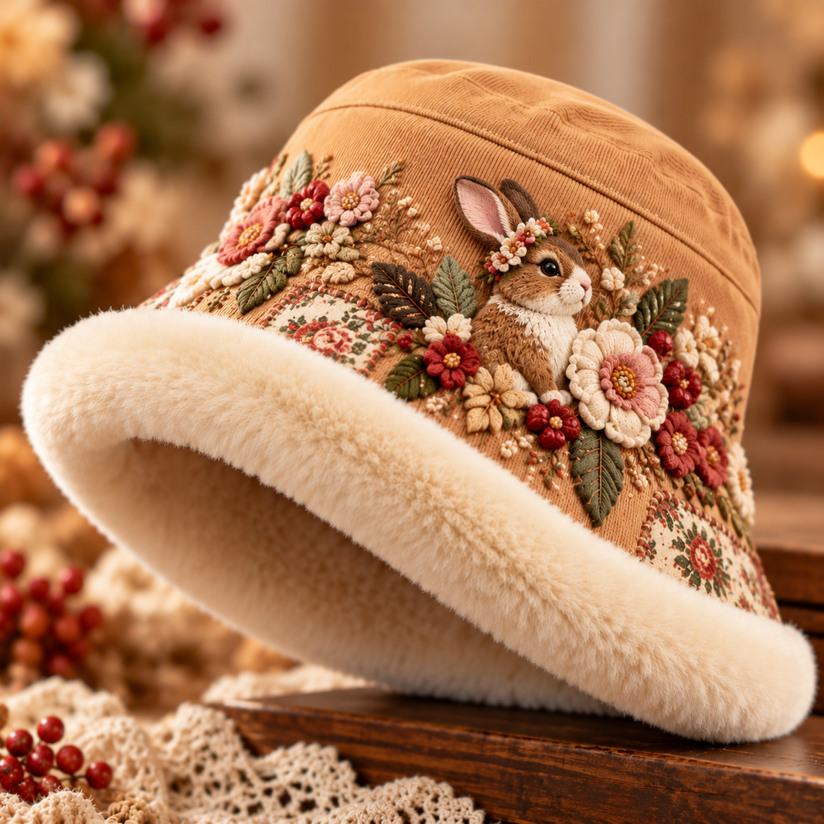 Women's Cozy Plush-Lined Winter Bucket Hat β Floral & Animal Designs