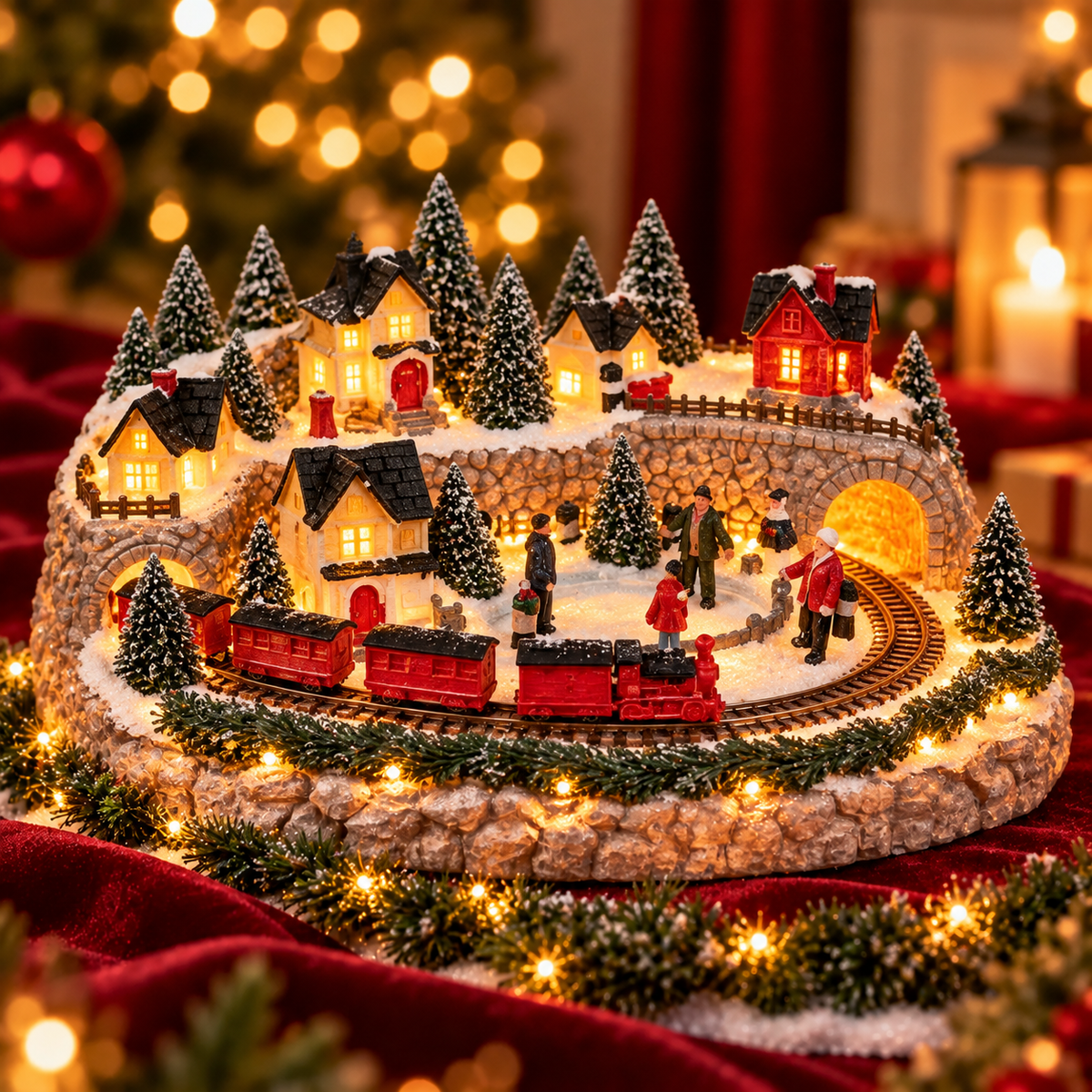 Thrives Outdoor | Illuminated Holiday Train & Ice Rink Scene