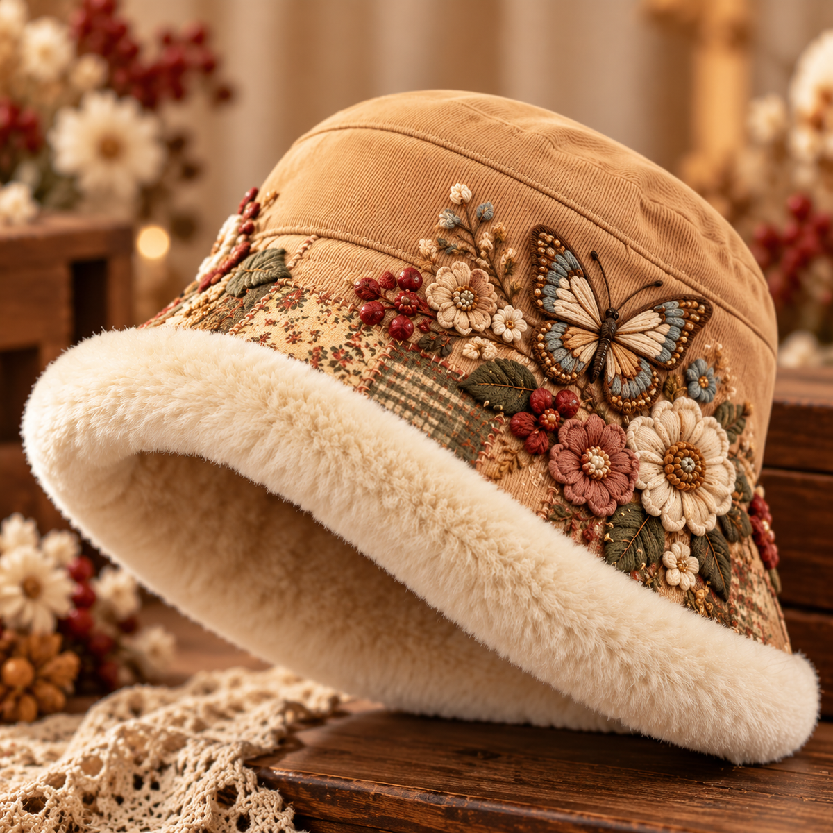 Women's Cozy Plush-Lined Winter Bucket Hat β Floral & Animal Designs