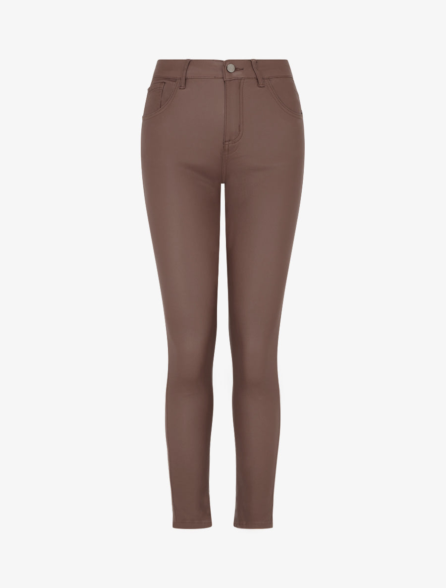 Coated Effect Slim 5-Pocket Trousers