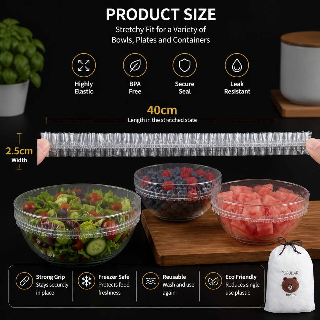 100-Piece Elastic Food Cover Set β Stretch-to-Fit Bowl & Plate Covers