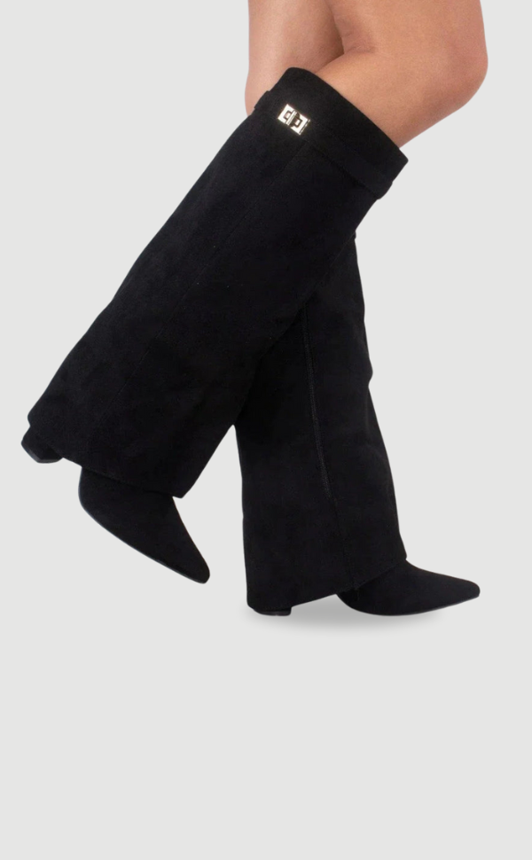 Elegant Women's Suede Boots with Golden Accents