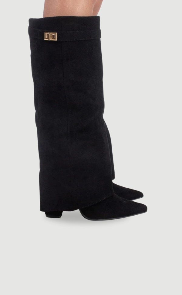 Elegant Women's Suede Boots with Golden Accents