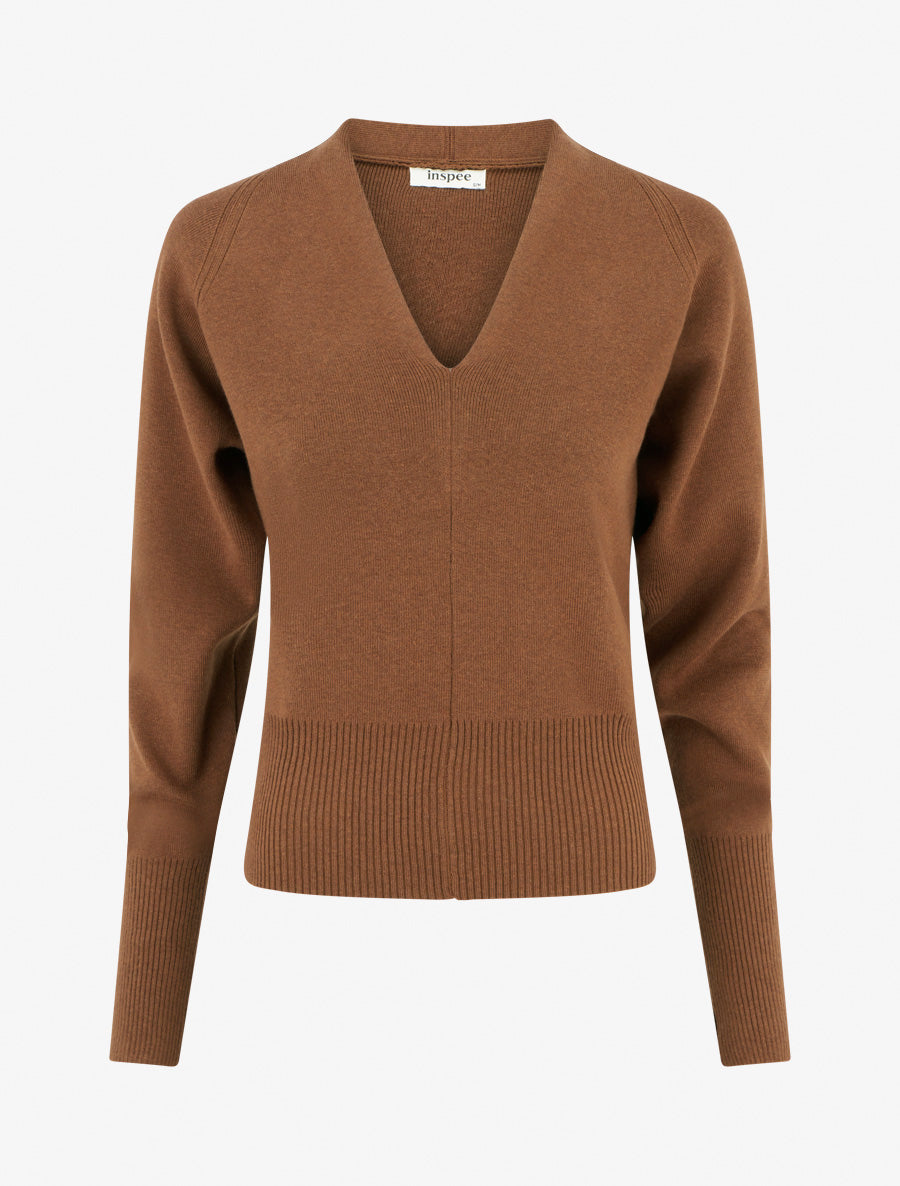 Fitted Ribbed Knit V-Neck Sweater