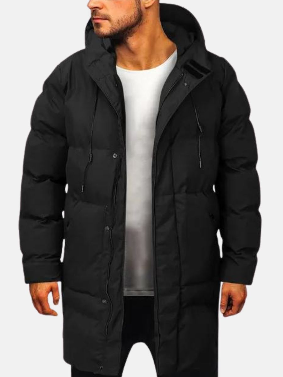 George - Men's Puffer Jacket Winter Warm with Hood and Longline Zip Fastening