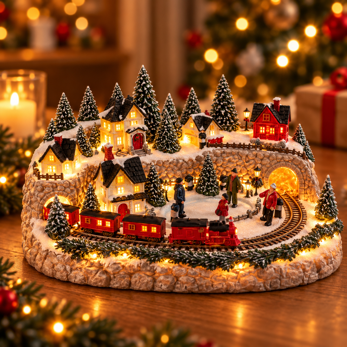 Thrives Outdoor | Illuminated Holiday Train & Ice Rink Scene