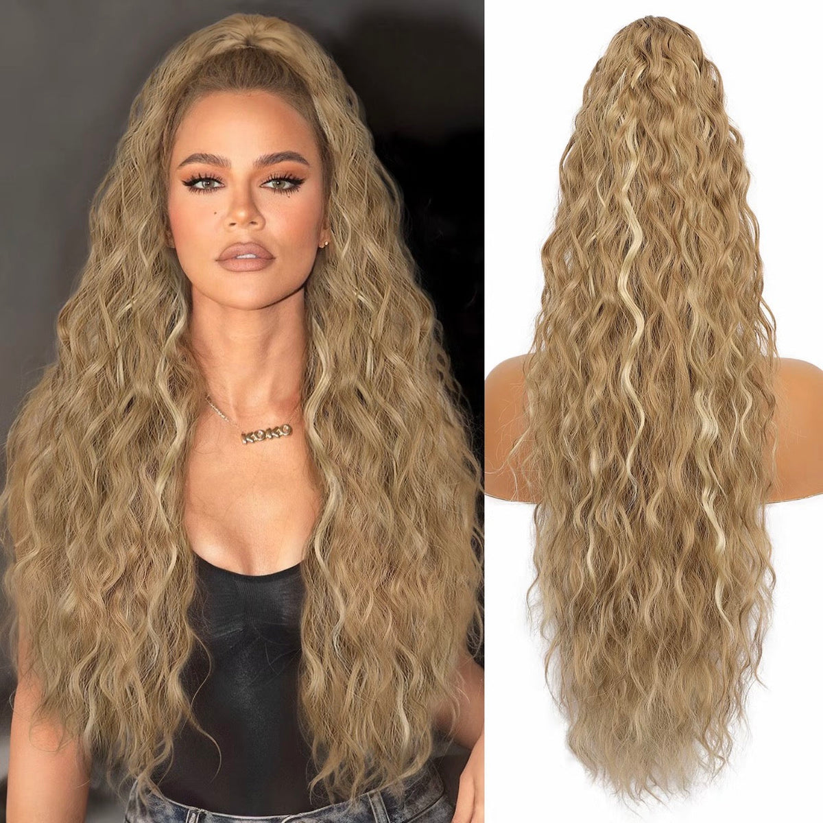 Long Wavy Ponytail Hairpiece (Water Wave) – Full Ponytail with Clip for Everyday and Party