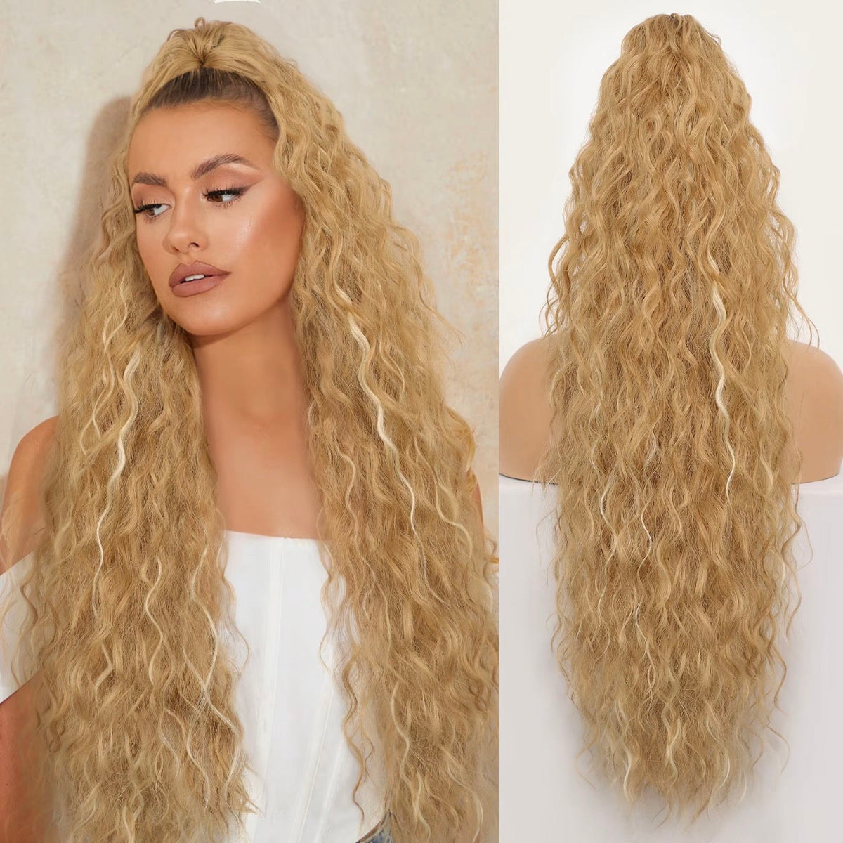 Long Wavy Ponytail Hairpiece (Water Wave) – Full Ponytail with Clip for Everyday and Party