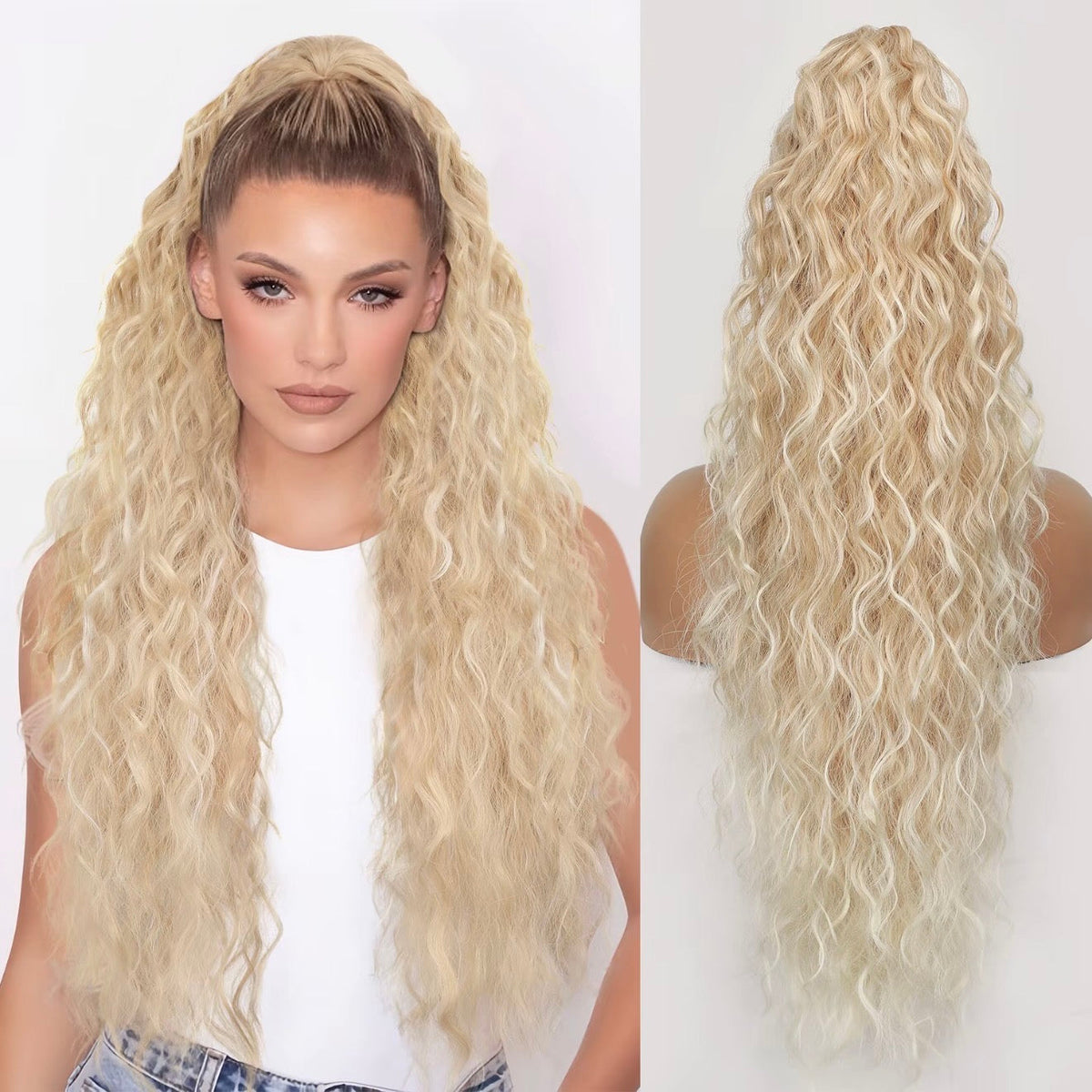 Long Wavy Ponytail Hairpiece (Water Wave) – Full Ponytail with Clip for Everyday and Party