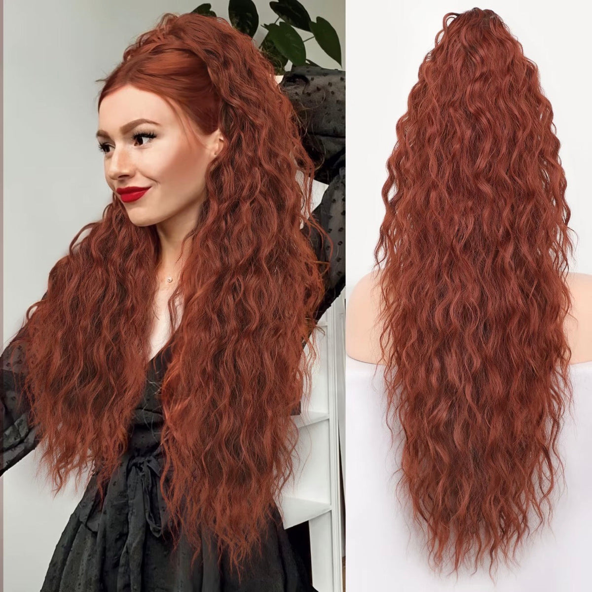 Long Wavy Ponytail Hairpiece (Water Wave) – Full Ponytail with Clip for Everyday and Party
