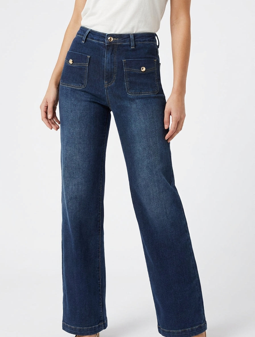 High-Waisted Wide Leg Jeans - Raw Blue