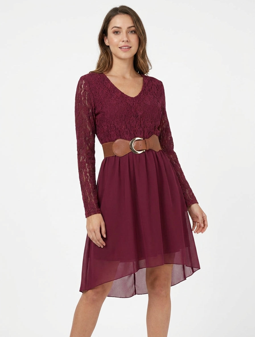 Flowing V-Neck Dress with Lace