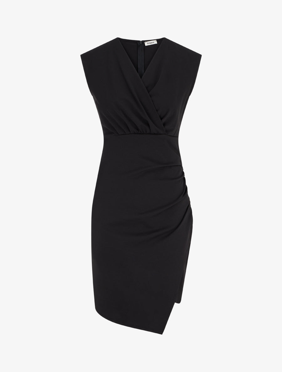 Draped Wrap Neckline Bodycon Dress
