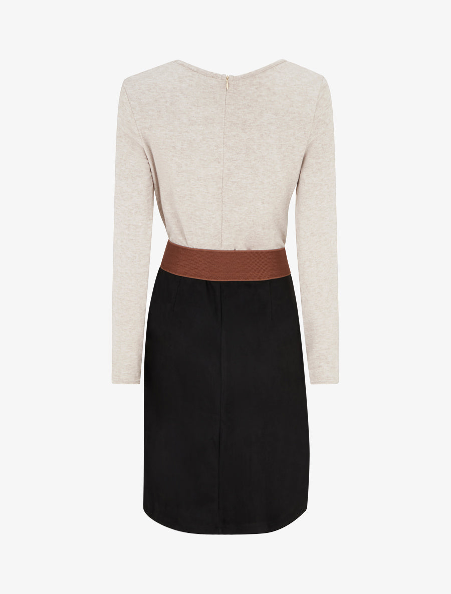 Two-Material Dress with Cowl Neck