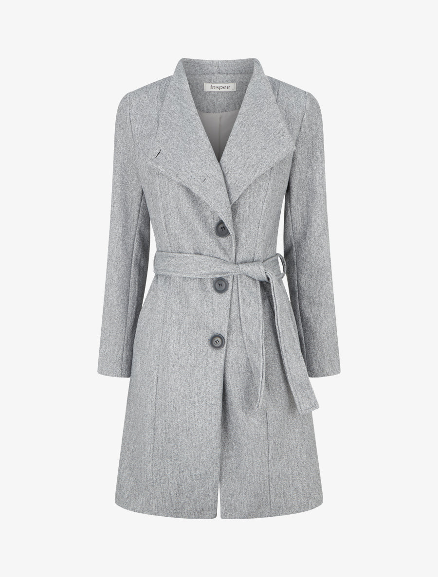 Long Belted Stand Collar Coat