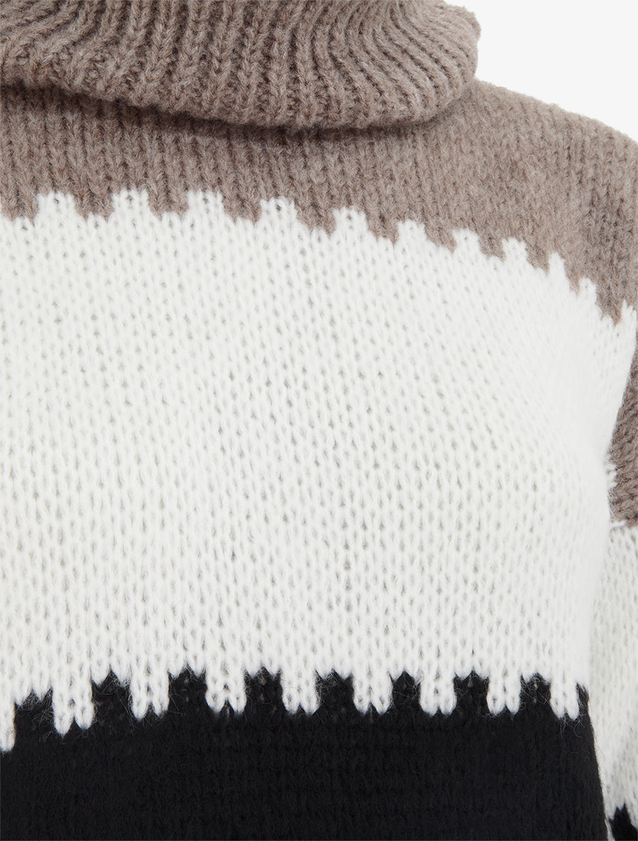 Turtleneck Jumper with Stylised Stripes - Taupe