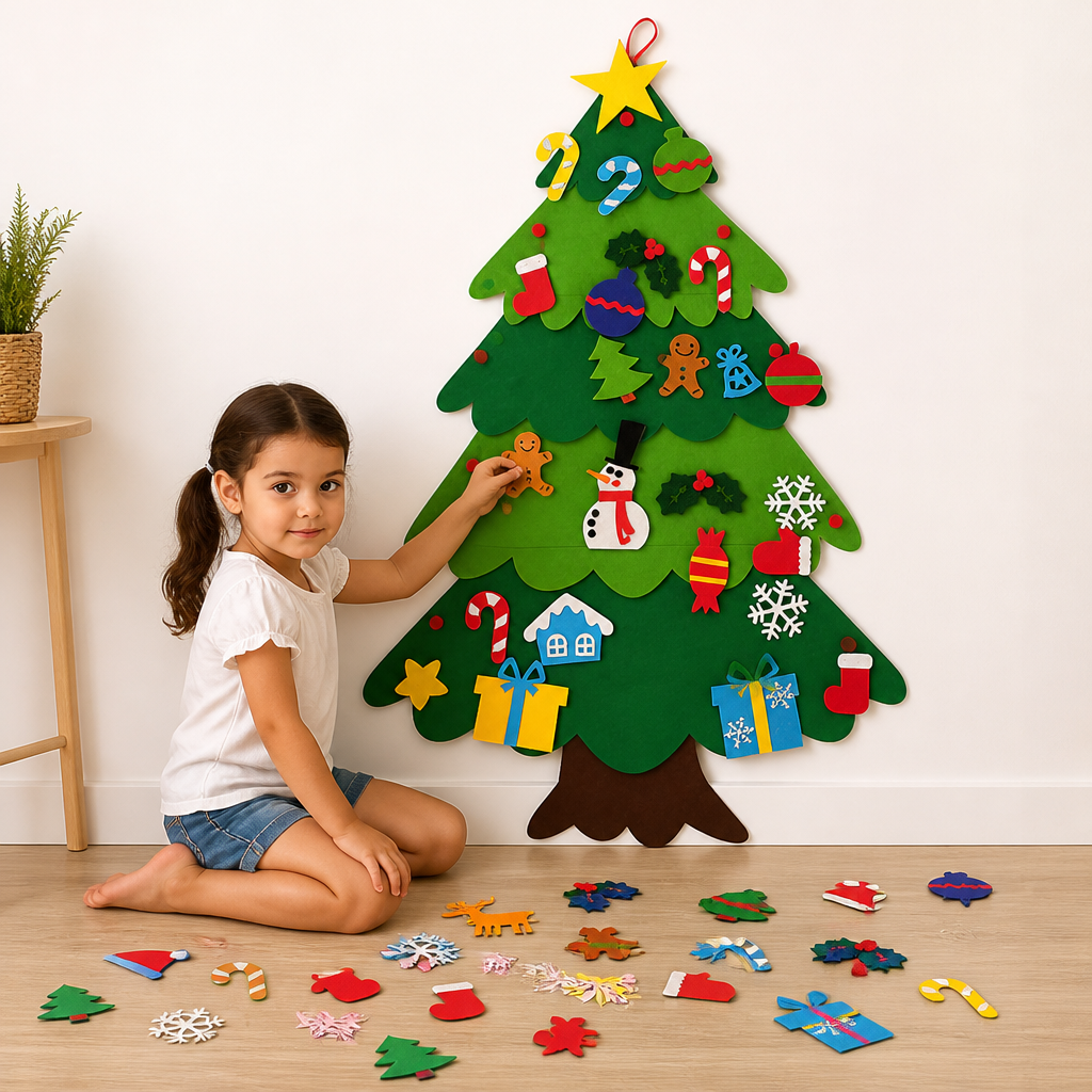 DIY Felt Christmas Tree for Kids with Decorative Ornaments