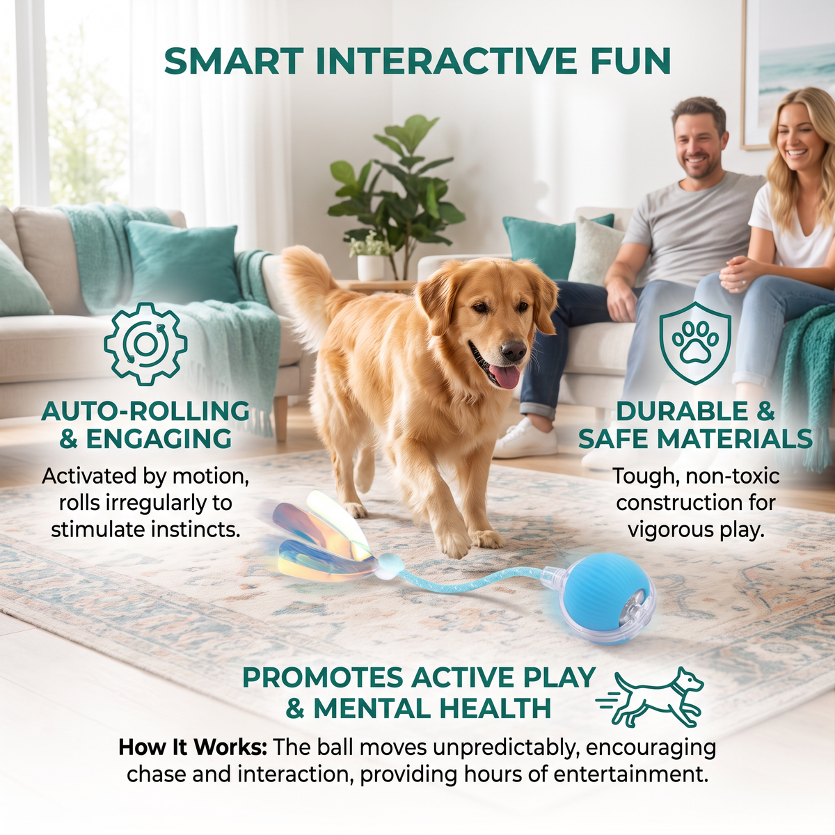 Upgraded Smart Rolling Dog Ball ā Durable Interactive Toy with Mesh Tail