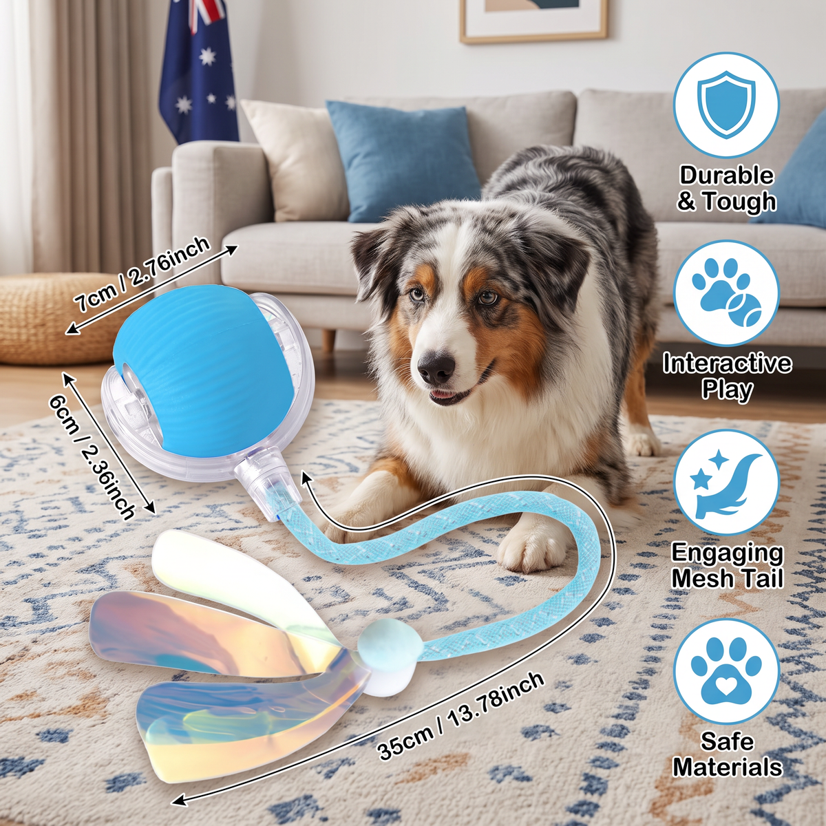 Upgraded Smart Rolling Dog Ball ā Durable Interactive Toy with Mesh Tail