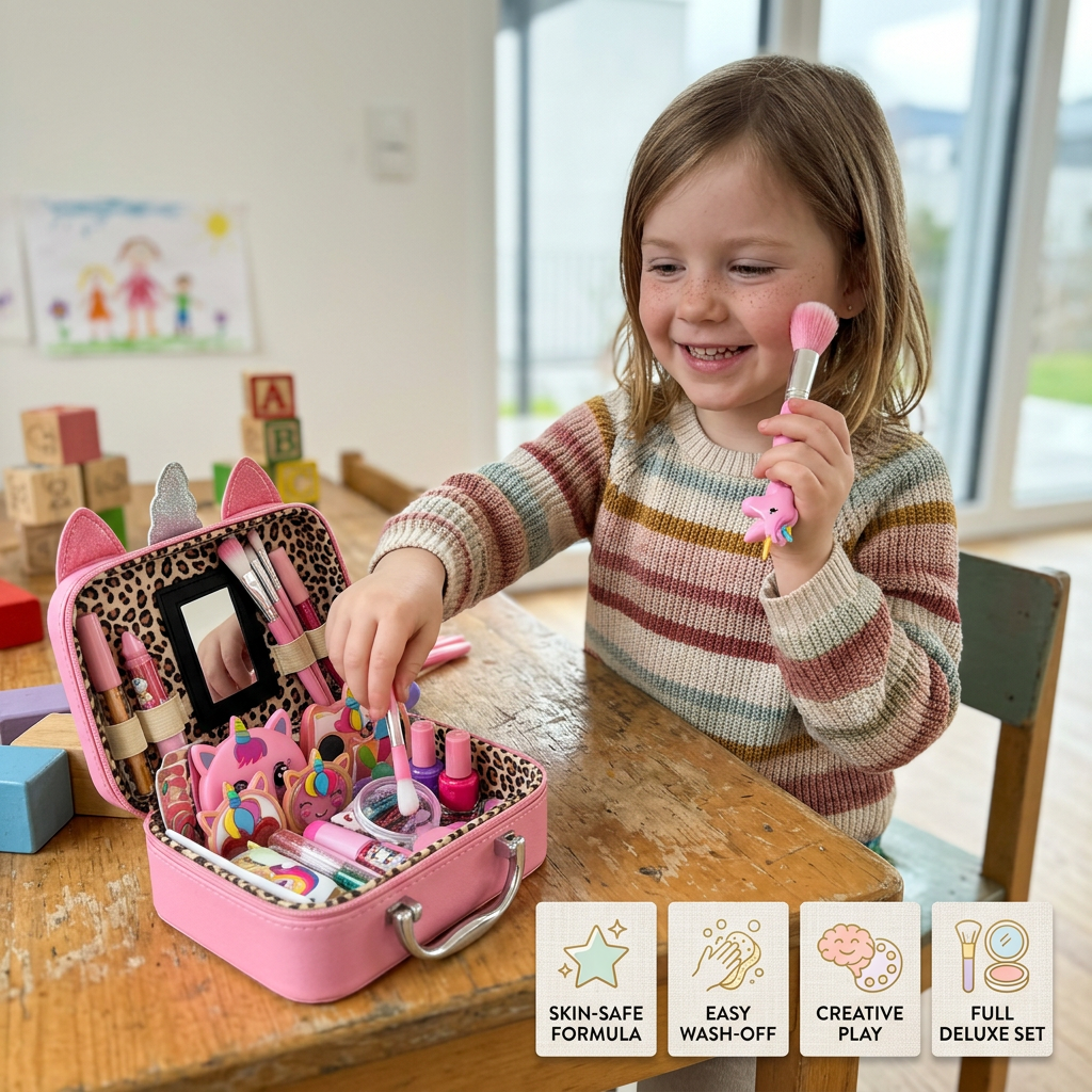 Kids' Eco-Friendly & Easy-to-Wash Princess Makeup Kit with Cosmetic Bag