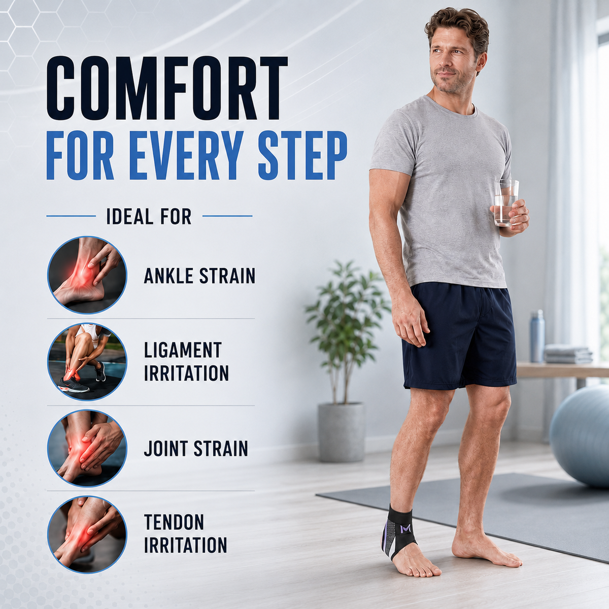 Low Profile Ankle Brace | Slim Adjustable Support Sleeve