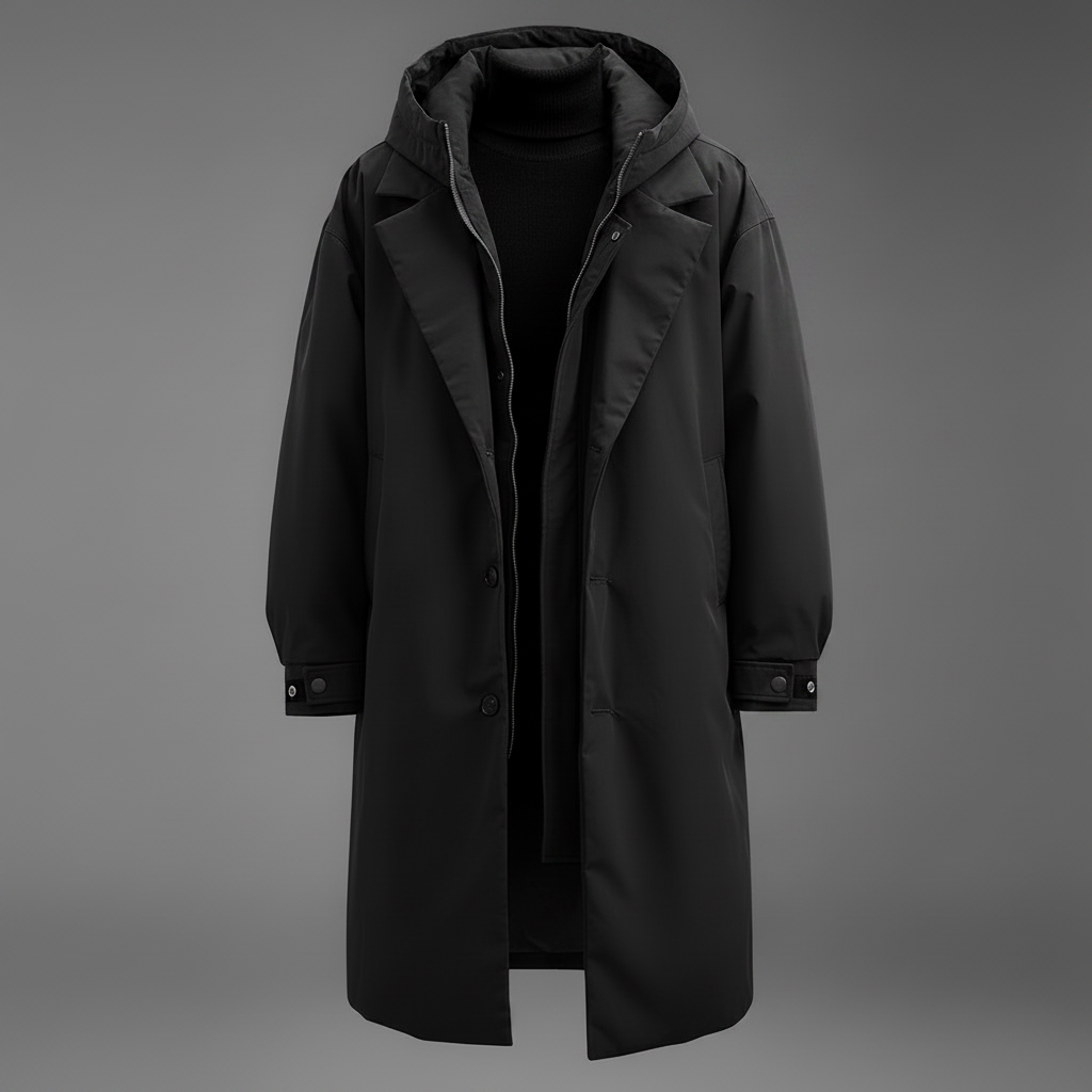 Men's Waterproof Hooded Trench Coat – Long Weather-Ready Layer for City and Travel