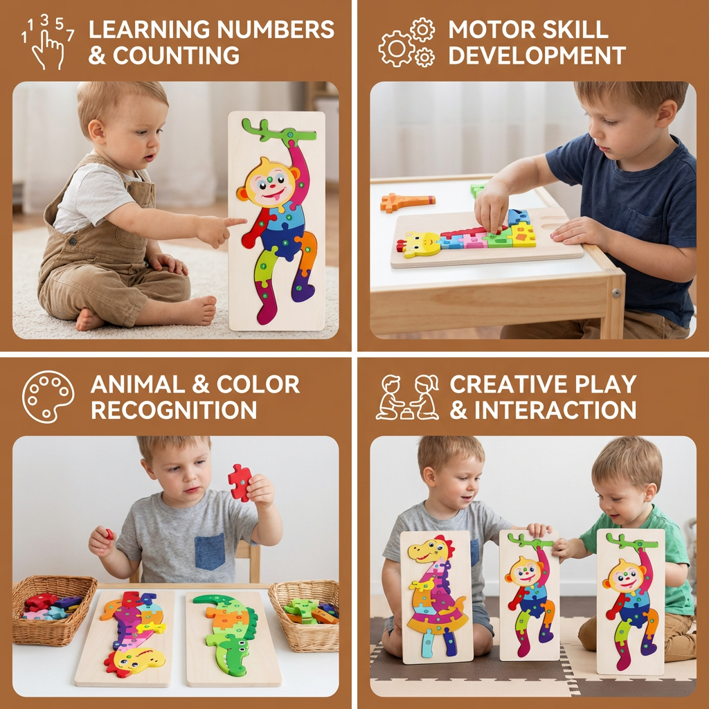 Wooden Puzzle Set for Kids β Number & Animal Learning Jigsaw Toy