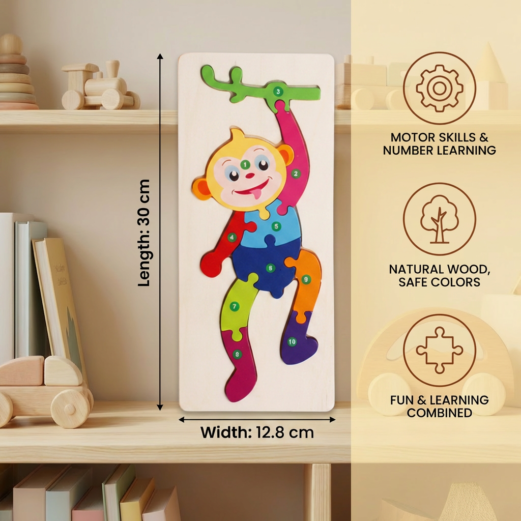 Wooden Puzzle Set for Kids β Number & Animal Learning Jigsaw Toy