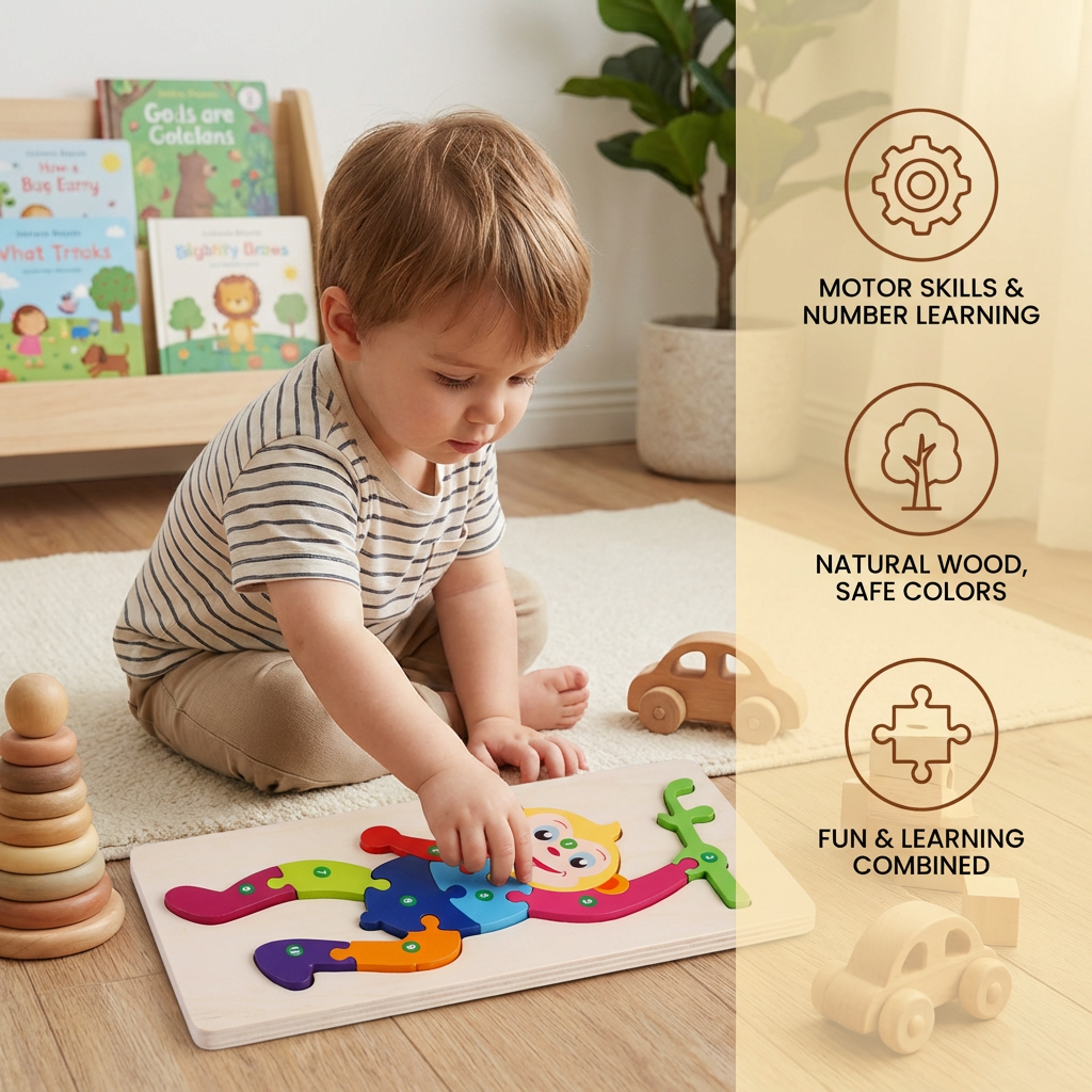 Wooden Puzzle Set for Kids β Number & Animal Learning Jigsaw Toy