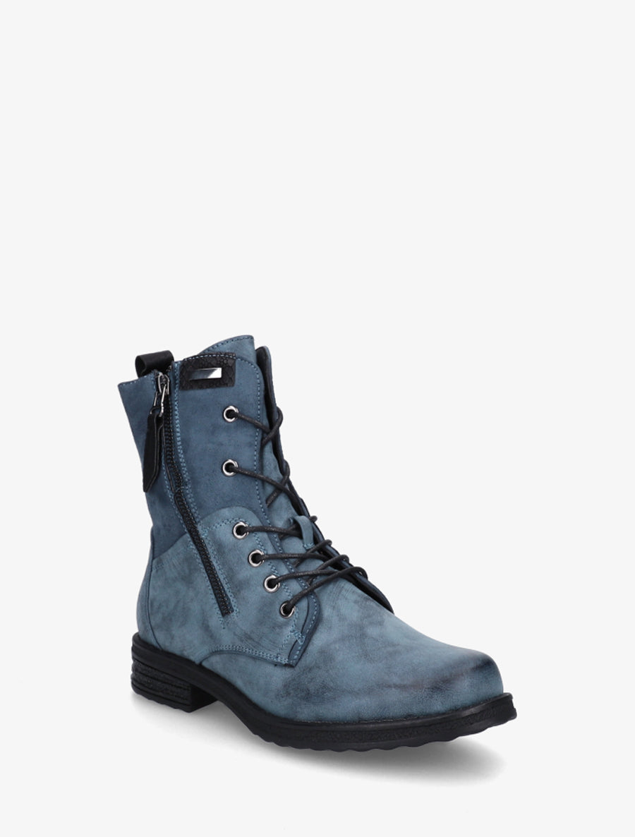 Faux Fur-Lined Python Effect Ankle Boots - Blue