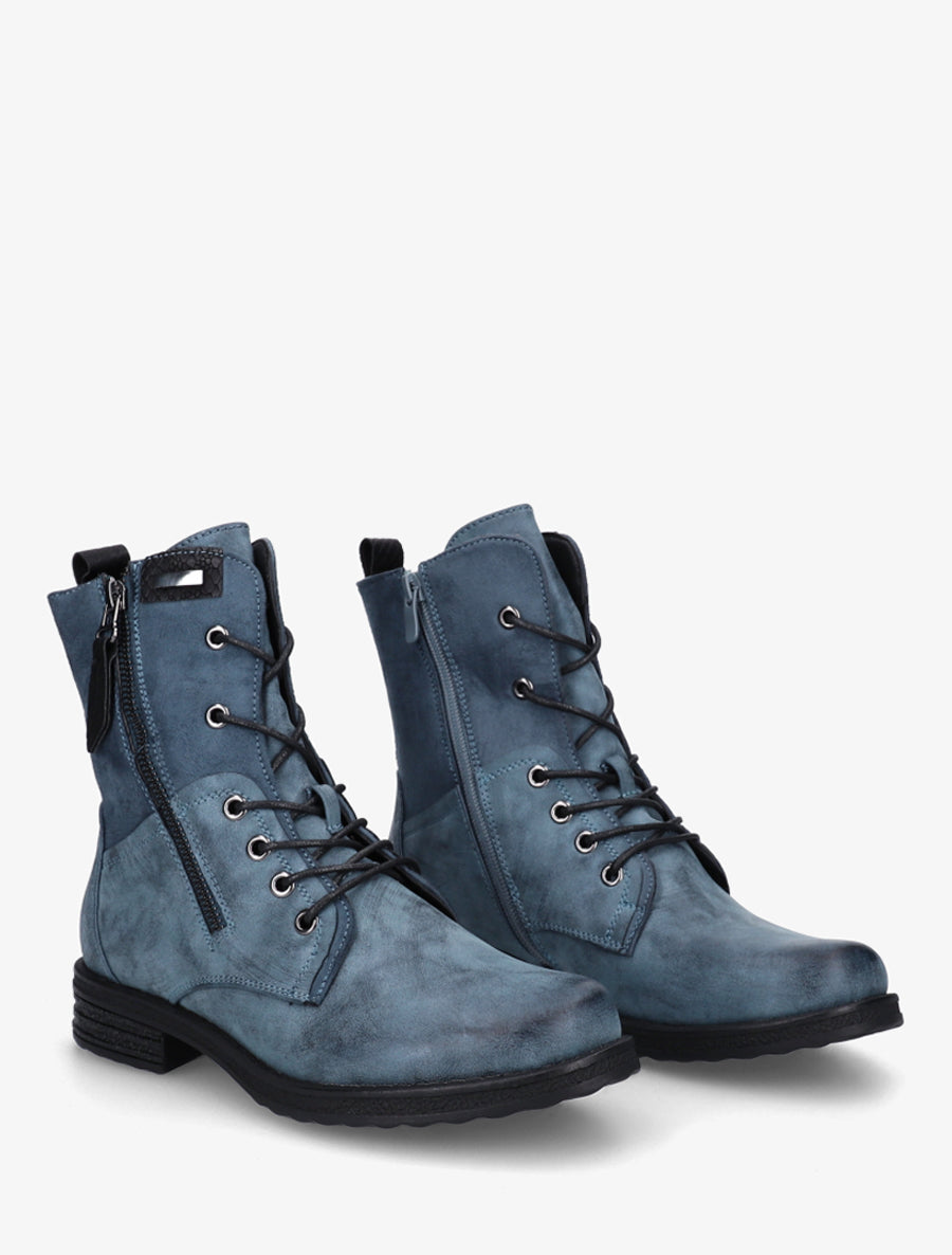 Faux Fur-Lined Python Effect Ankle Boots - Blue
