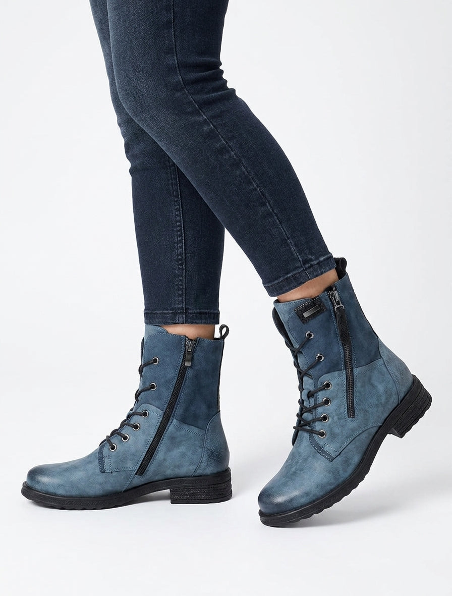 Faux Fur-Lined Python Effect Ankle Boots - Blue