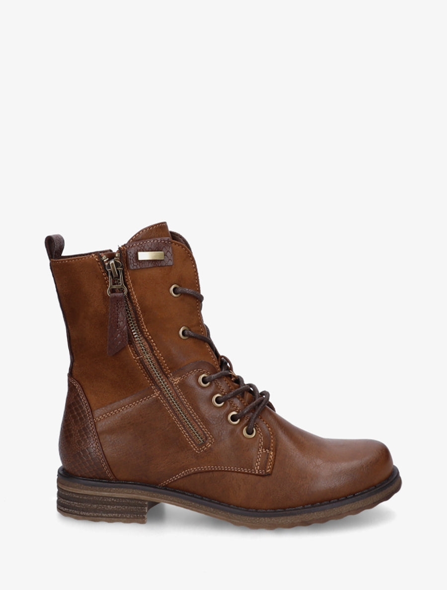 Two-Tone Block Heel Ankle Boots - Camel