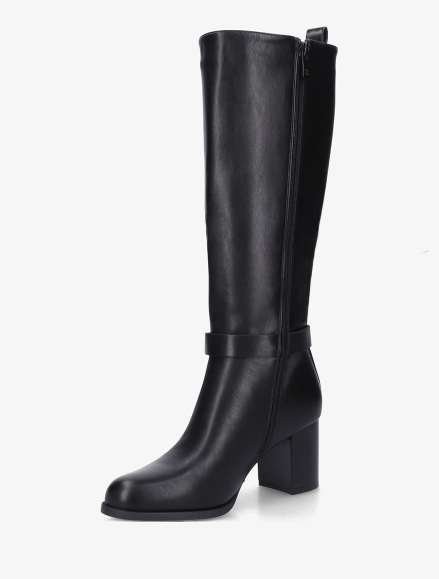 Two-Tone Block Heel Boots - Black