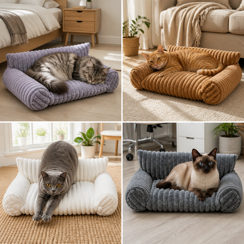 Fluffy Cloud Cat Sofa Bed with Soft Bolsters & Washable Covers