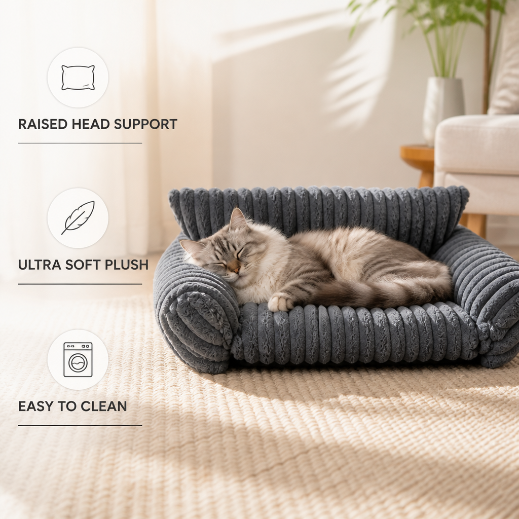 Fluffy Cloud Cat Sofa Bed with Soft Bolsters & Washable Covers