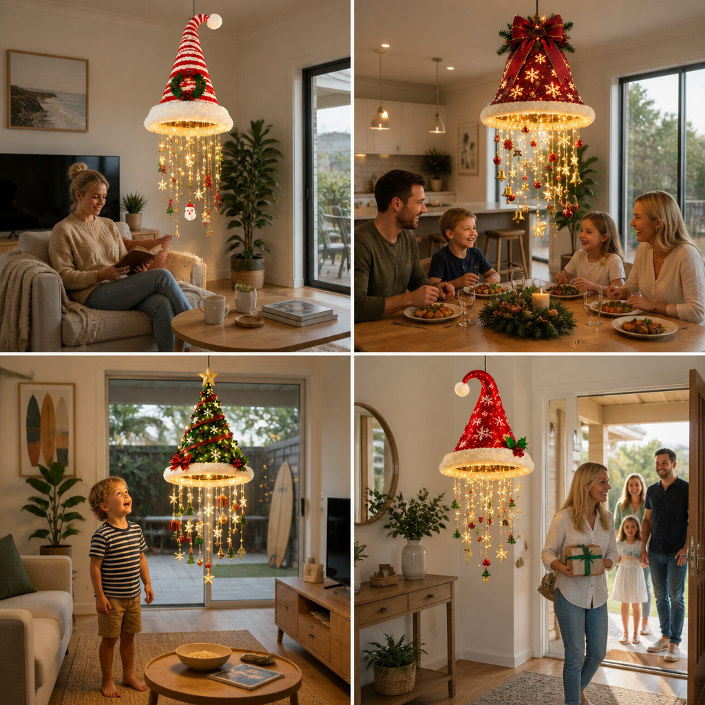 Christmas Santa Hat Lights with LED String Decorations
