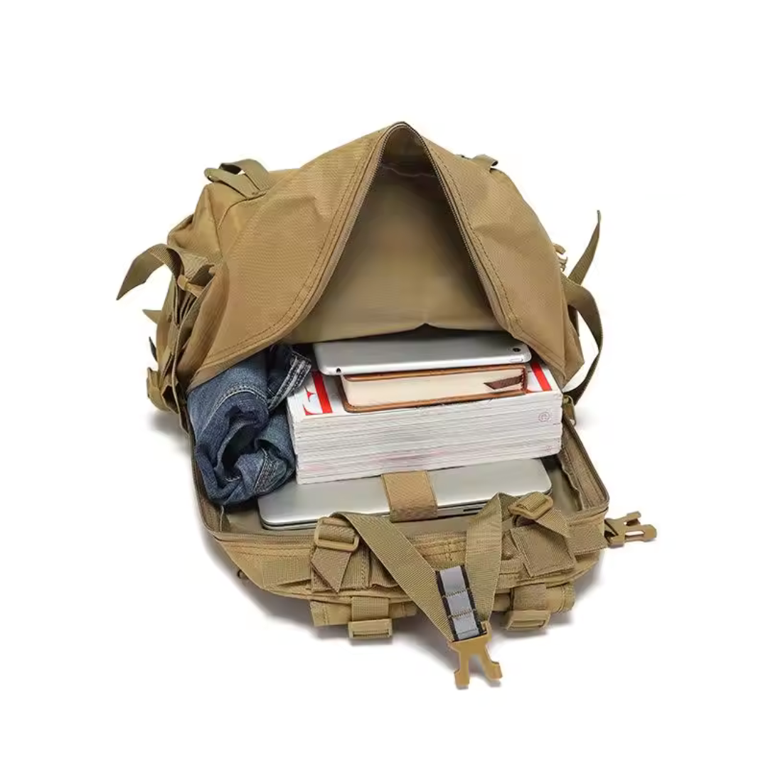 40 litre tactical backpack with water-resistant fabric and padded straps