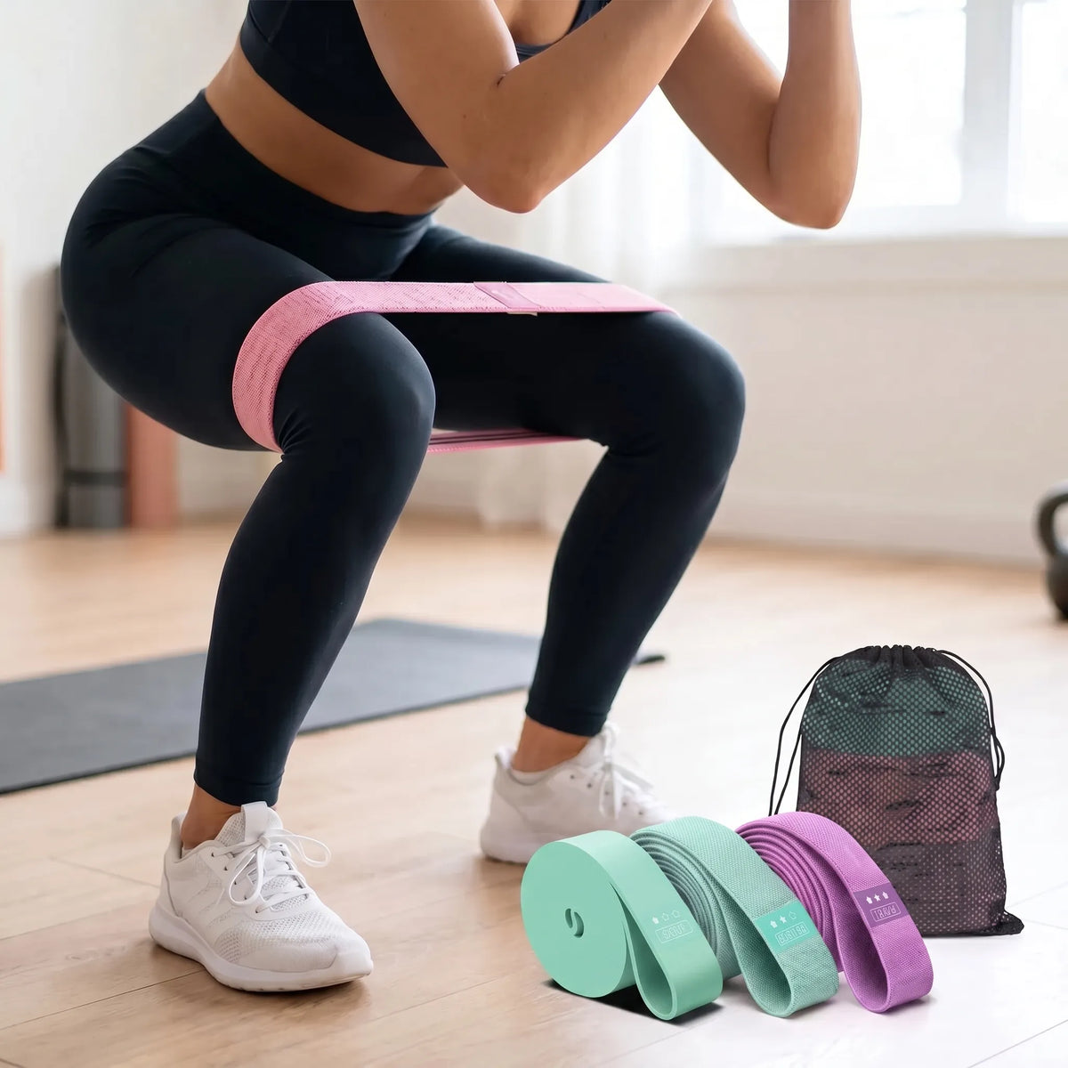 Long resistance bands woven fabric wide loop full-body strength training