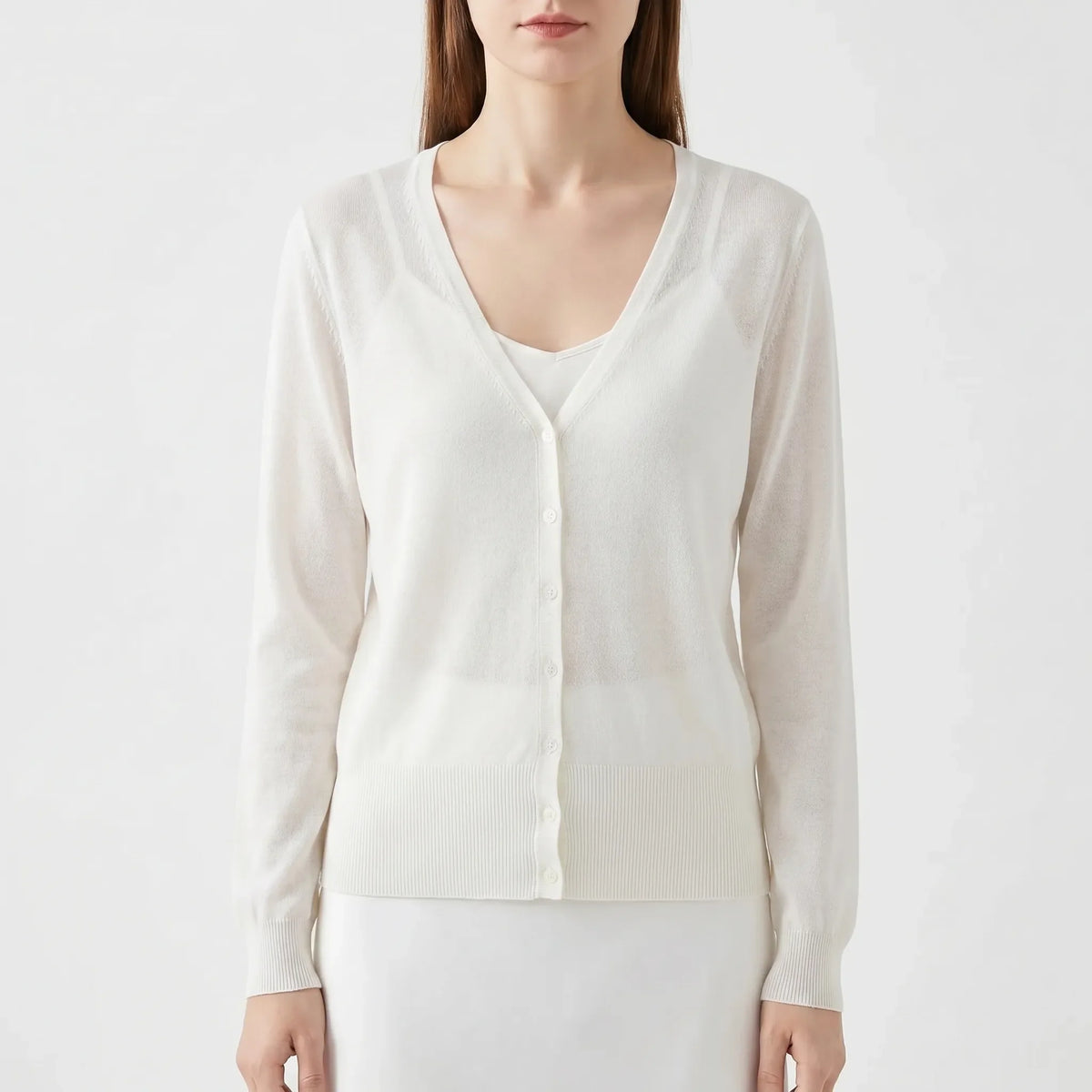 Women's lightweight semi-sheer cropped cardigan with V-neck