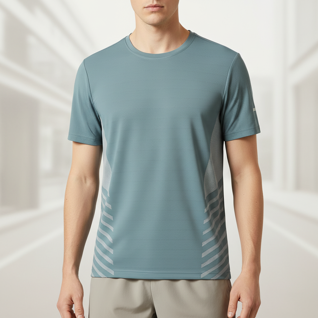 Lightweight running shirt with mesh ventilation and reflective details