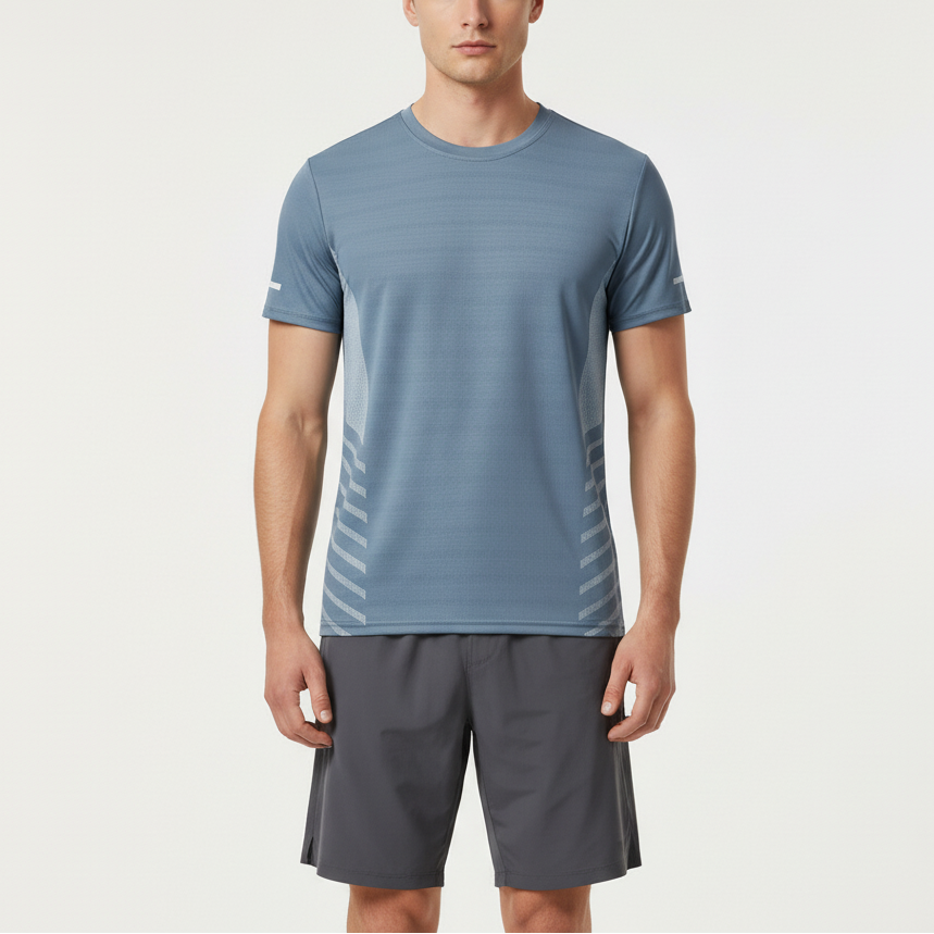 Lightweight running shirt with mesh ventilation and reflective details