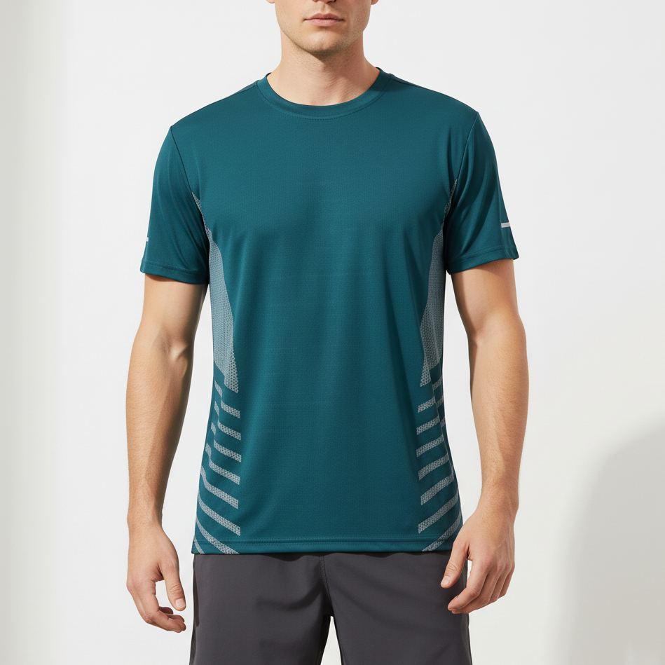 Lightweight running shirt with mesh ventilation and reflective details
