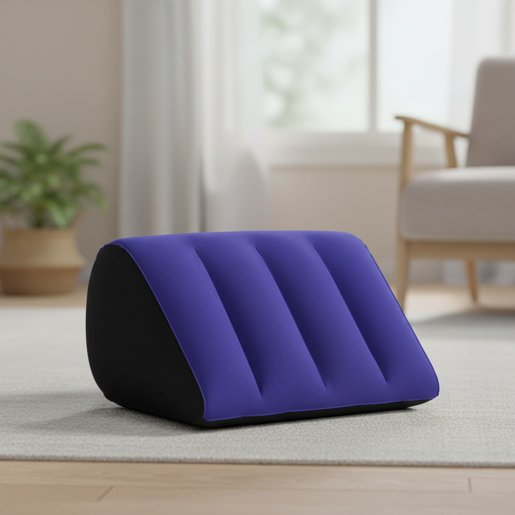 Inflatable wedge pillow for lumbar support and leg elevation, lightweight and portable