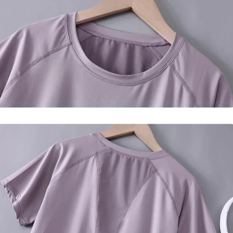 Breathable short sleeve workout shirt with raglan construction