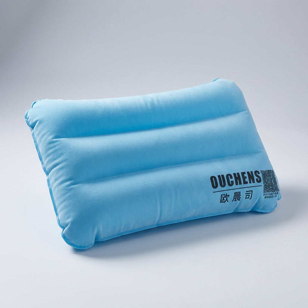 Portable inflatable travel pillow with compact foldable design