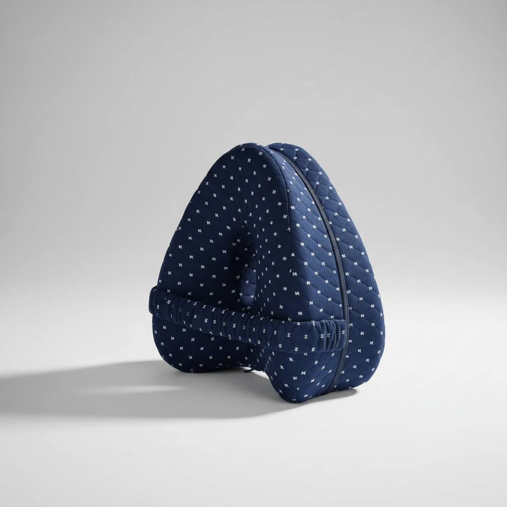 Contoured side sleeper hip alignment pillow with elastic strap