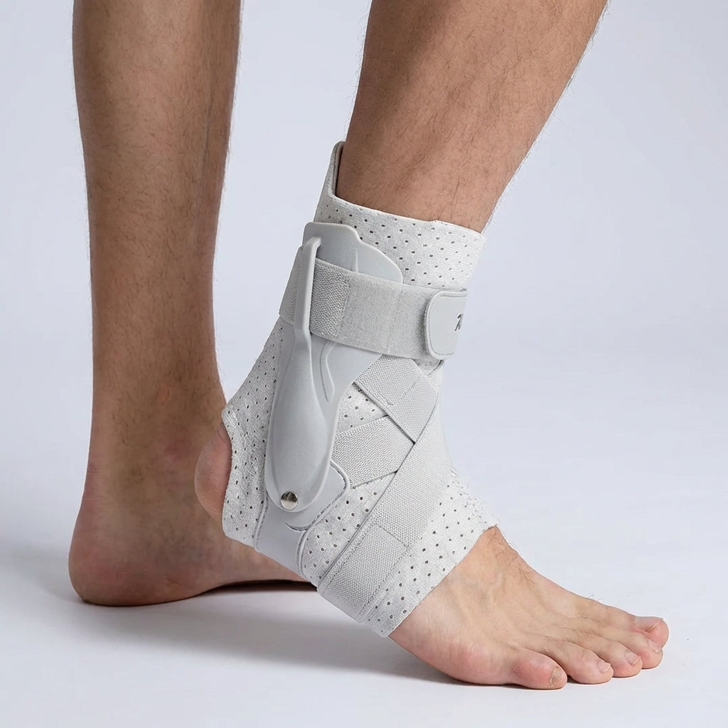 Adjustable ankle support brace with stabilising straps and breathable design