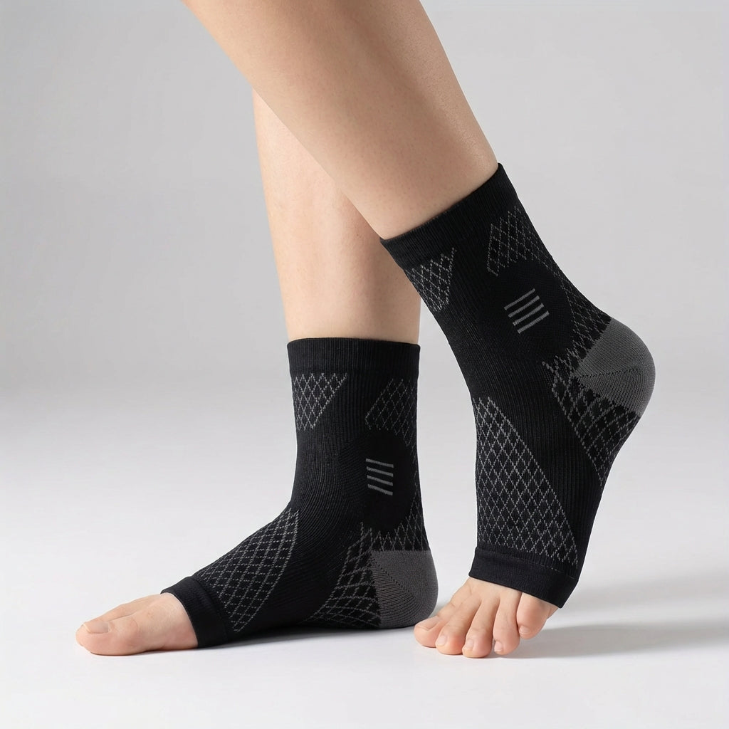 Open-toe ankle compression sleeve with arch support and graduated compression