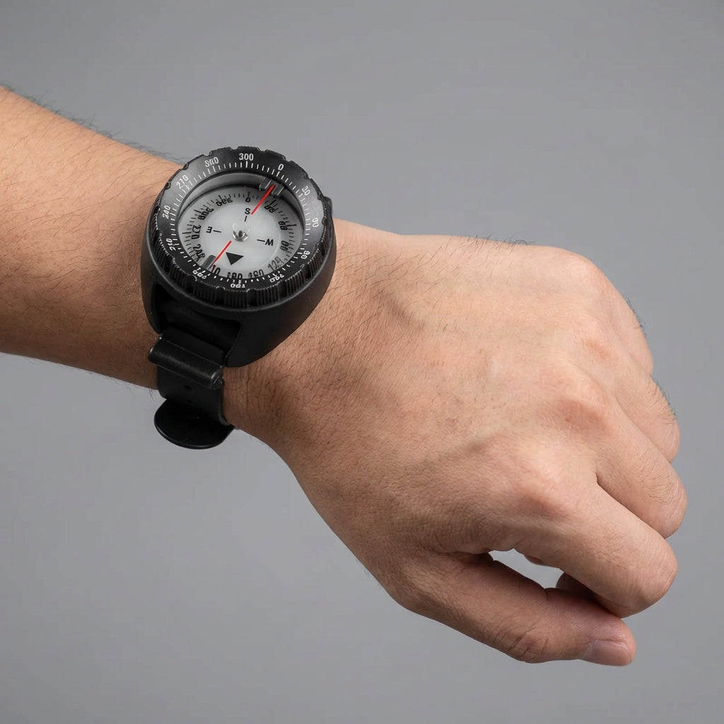 Wrist diving compass with luminous dial and rotating bezel